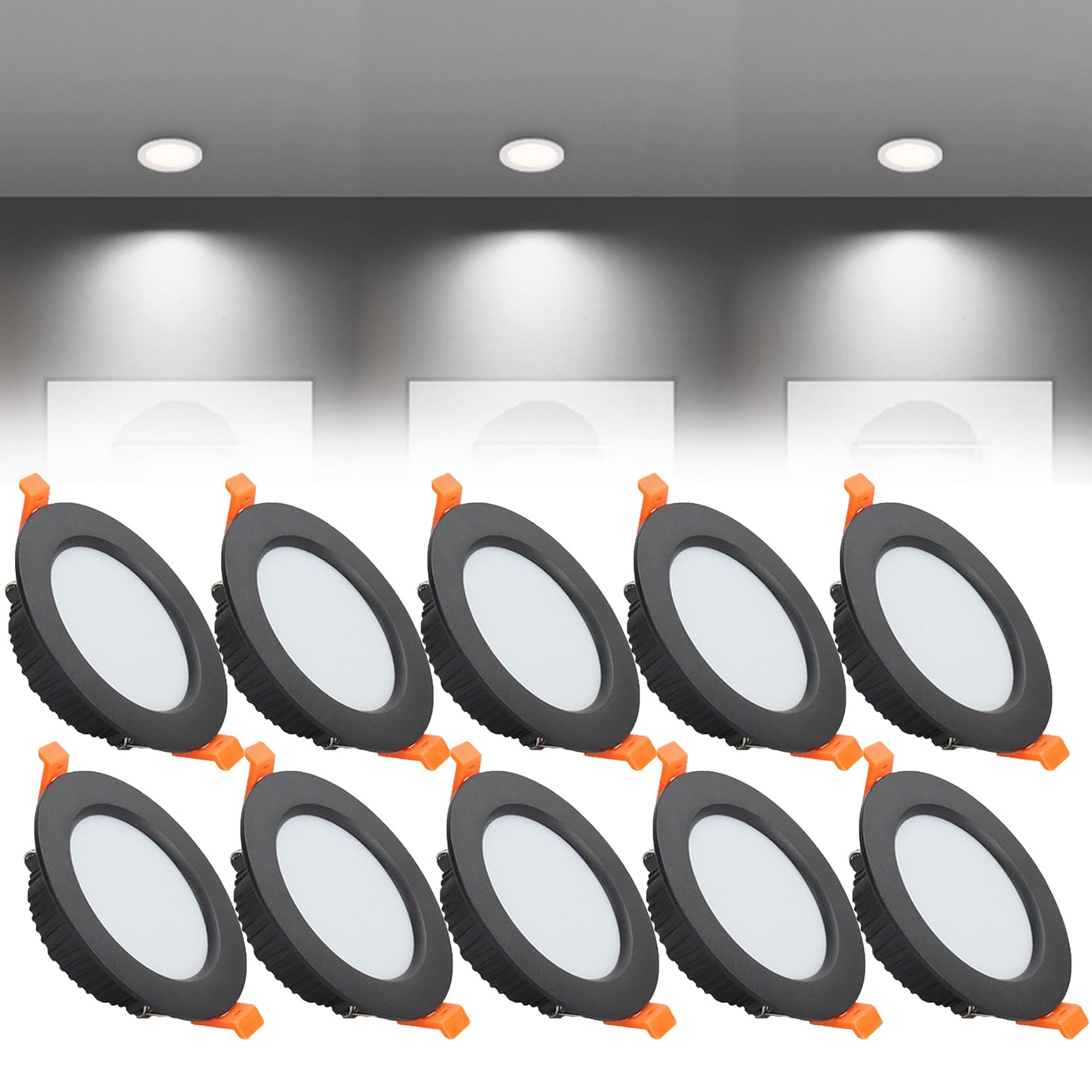 Syibelters 9W LED Recessed Ceiling Lights 118mm Cold White 6000K 9W 240LM, Cut Φ90-100mm, AC110-240V Ultra Slim Downlights, LED Panel Light for Living Room Hallway, 10 Pack