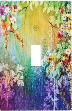 Purple Colorful Watercolor Spring Floral Flowers Lilac Vine Leaves Tree Top 1-Gang Decorative Single Toggle Device Decorator Outlet Light Switch Wall Plate Cover Electrical Switchplate Faceplate Cover