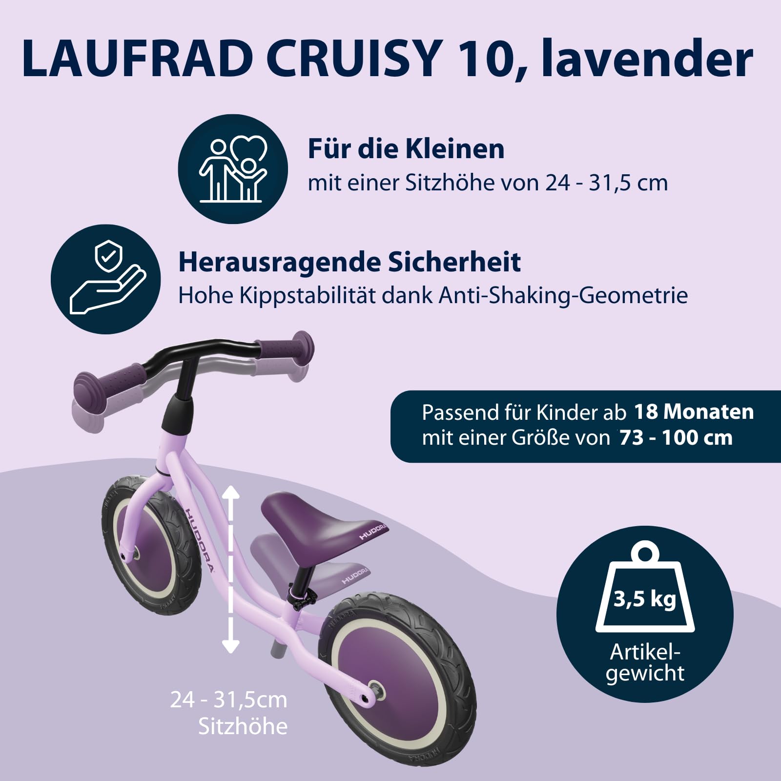 hudora kinderfahrrad 10 zoll Laufrad Cruisy - Hochwertiges Lernrad ab 15 Monaten - Leichtes Lauflernrad mit Verstellbarer Sattelhöhe - Rutschfahrzeug für Kinder von 78-100 cm - Robustes Kinderfahrzeug Color:Grape Ice/Grape Ice/New Emerald Gaming-Handschuhe: Gloves für Gaming F&F25