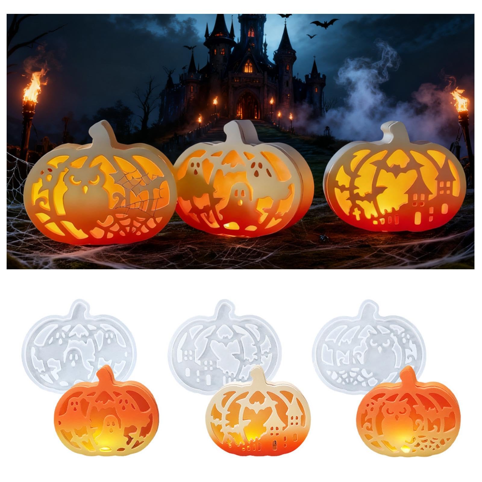 Halloween-Bänder – 4 Rollen Mit Gruselmotiven (Fledermaus, Kürbis, Geist), Je 4,5 M | Schwarz-Weiß-Orange