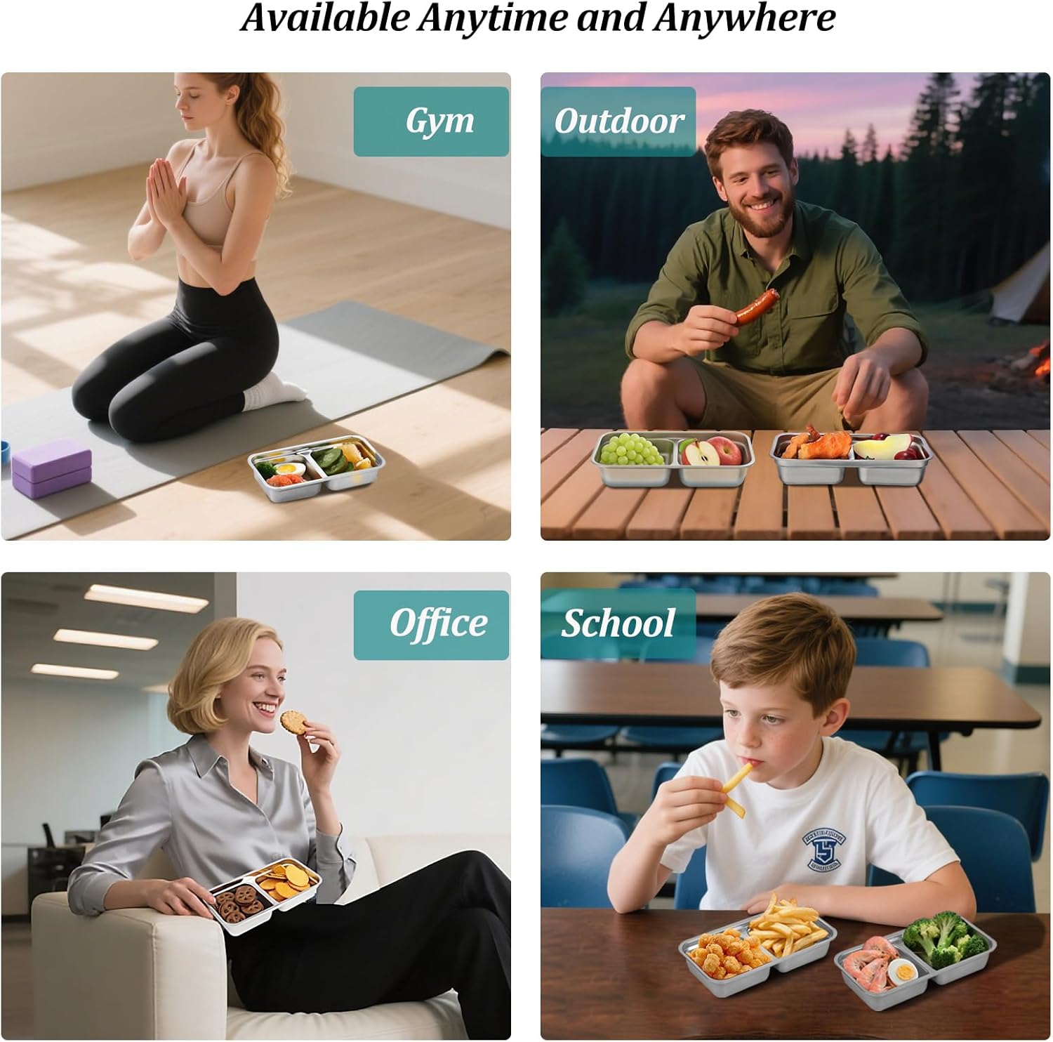 Stainless Steel Snack Containers Reusable with Lid, Grab and Go 2 Compartment Snack Food Storage Containers for School Travel and Outdoor Camping Dishwasher Safe (2) - Image 7