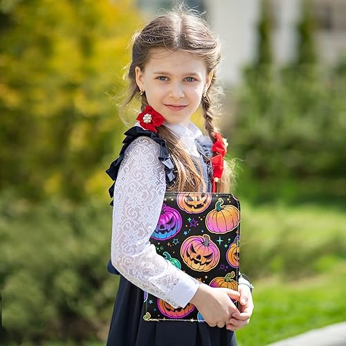 Miniatura 5 de Carpeta de tarjetas de calabaza de neón de Halloween, 4 bolsillos, con 50 fundas con cremallera, para 400 tarjetas, 3 anillos, para tarjetas de