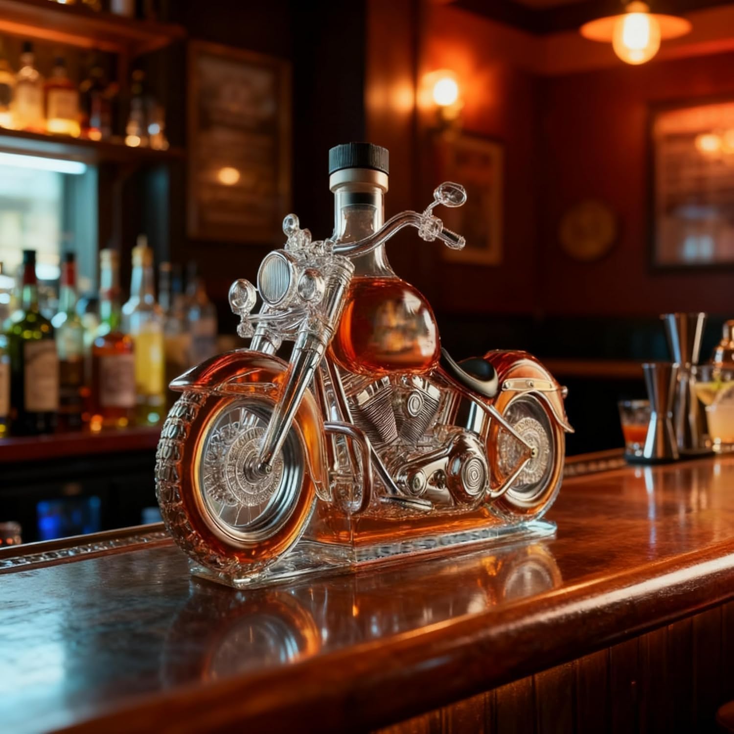 Decantador de whisky en forma de motocicleta 300 ml 3D para vino de vodka bourbon Jarra de whisky original con función aireadora, decoración retro para oficina y cocina