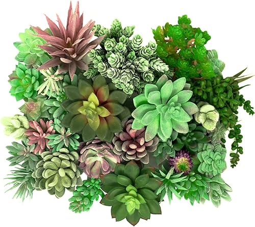 Paquete de 35 plantas suculentas artificiales realistas variadas a granel, plantas suculentas artificiales realistas, juego más grande de suculentas