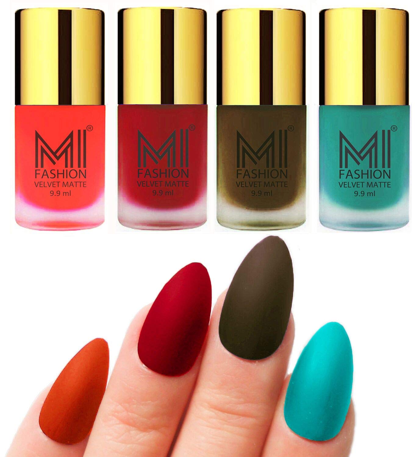 MI FASHION Velvet Matte Nail Polish Set Lacquer & Highly Pigmented Intsense Color 9.9mlOrange, Tomato Red, Olive Brown, Sky Blue (Pack Of-4)-image-14