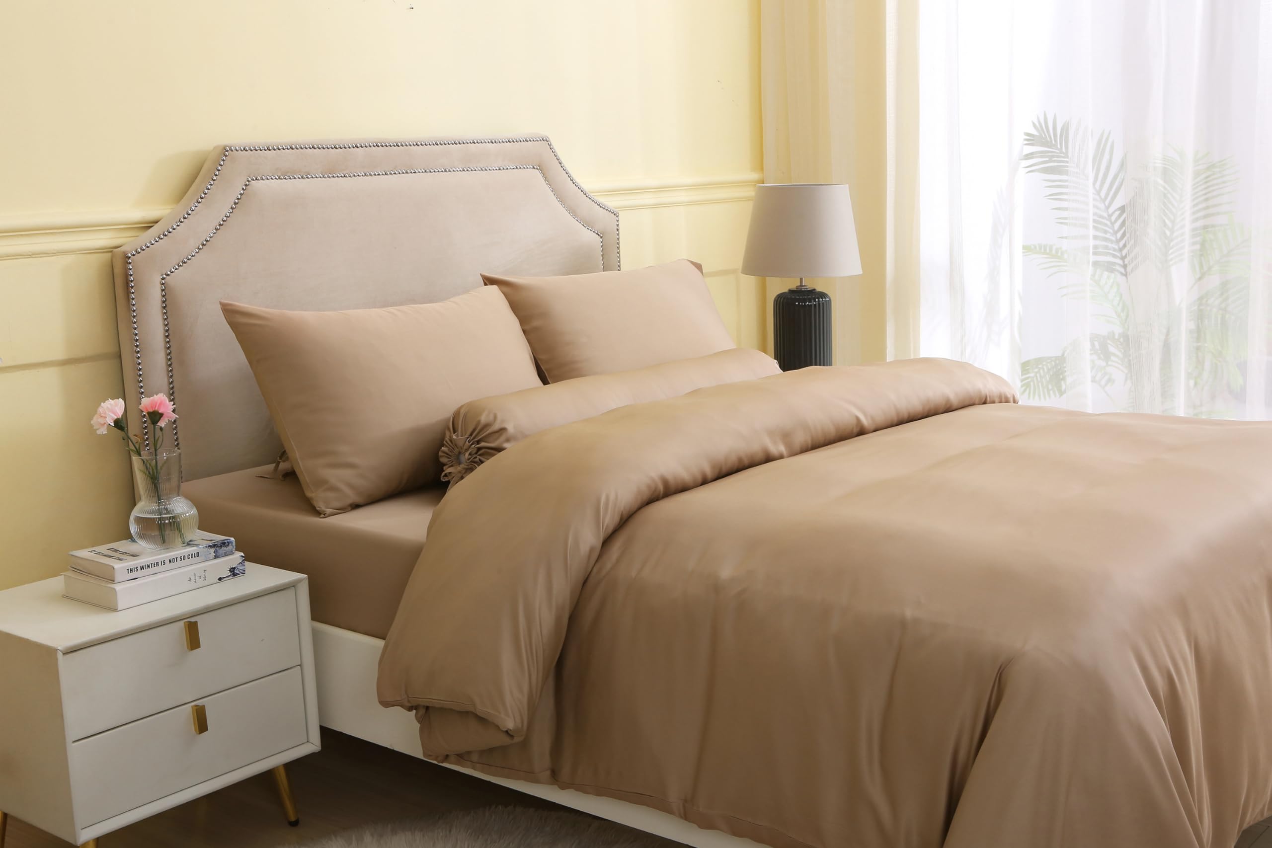 THE MYSTIC LOOM 3 PCS 100% Organic Bamboo Duvet Cover Set - Duvet Cover & 2 Pillowcases, Sand, 3 PCS Duvet Cover Set - King - Image 2