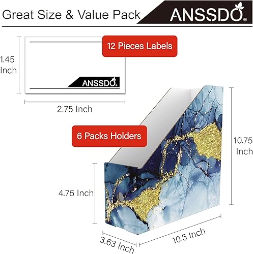 Miniatura 6 de Paquete de 6 soportes de cartón para revistas, organizador de archivos de revistas, organizador de archivos de revistas, caja de almacenamiento de