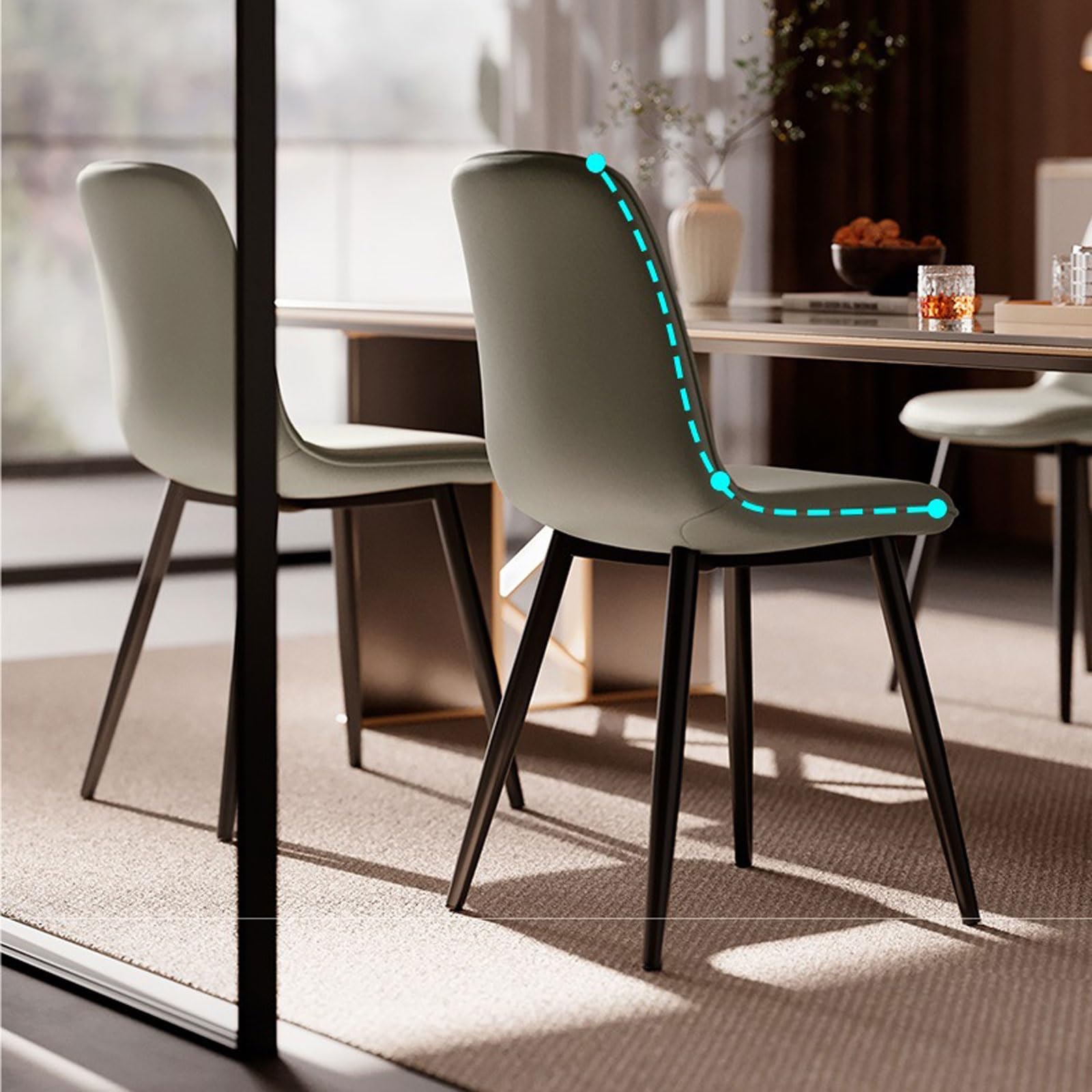 Sillas de Comedor de Respaldo Alto con Asiento ergonómico tapizado, Patas de Metal Negro, sillas auxiliares Modernas para Cocina y Sala de Estar.