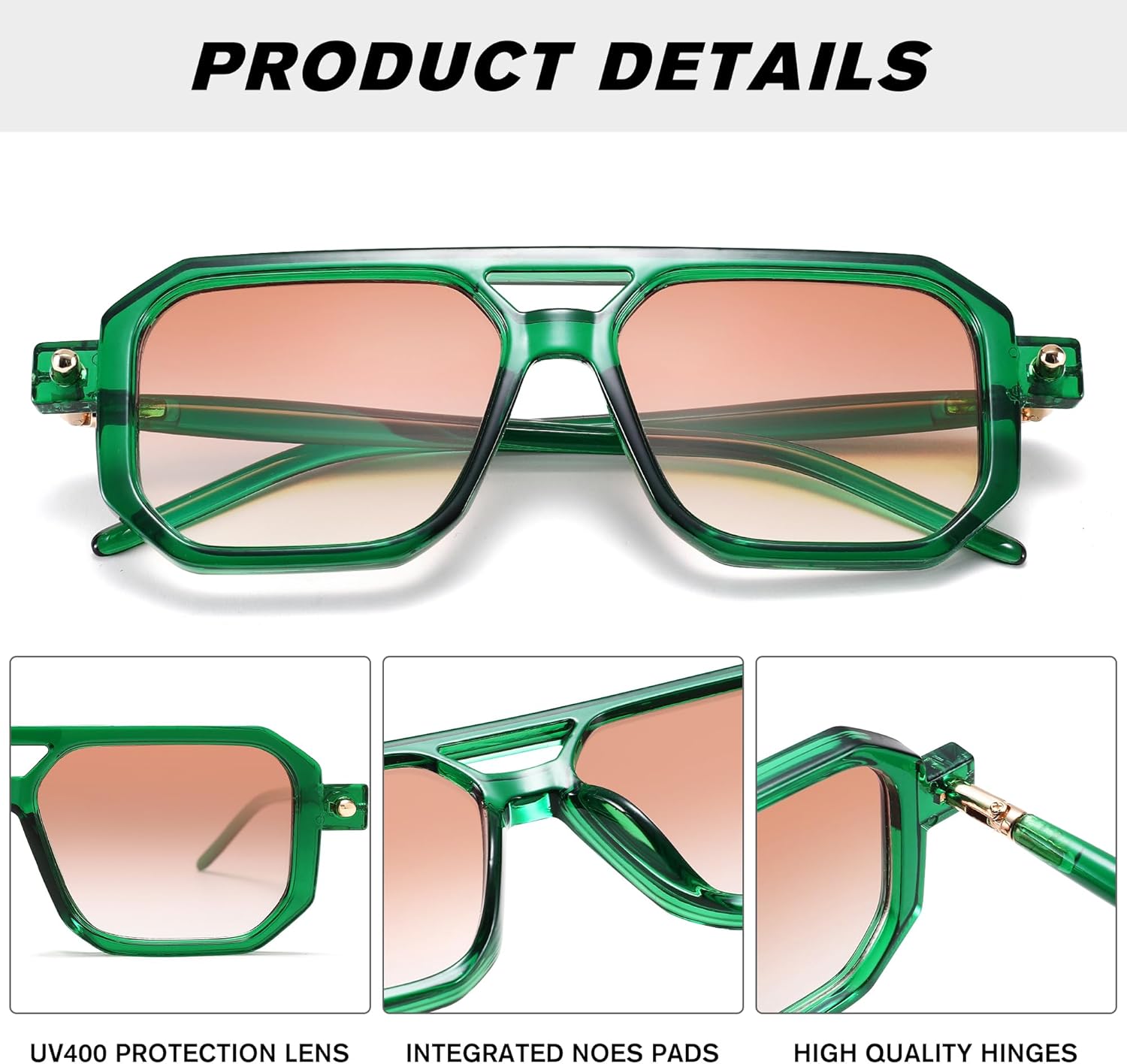 Hycredi Vintage 70s Flat Aviator Sunglasses Women Men Trendy Square Shades Retro Stylish UV400 Sun Glasses - Image 3