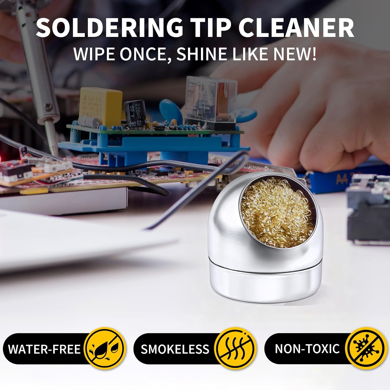 Soldering Tip Cleaner Solder Tip Cleaning Wire and Holder Soft Coiled Brass Tip Cleaner Kit with 5 PCS Solder Tip Cleaning Wire and 1 PC Holder for Cleaning Soldering Irons and Tips, No Water Needed