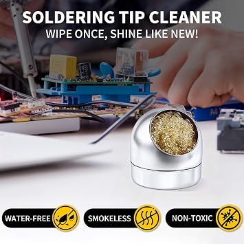 Soldering Tip Cleaner Solder Tip Cleaning Wire and Holder Soft Coiled Brass Tip Cleaner Kit with 5 PCS Solder Tip Cleaning Wire and 1 PC Holder for Cleaning Soldering Irons and Tips, No Water Needed