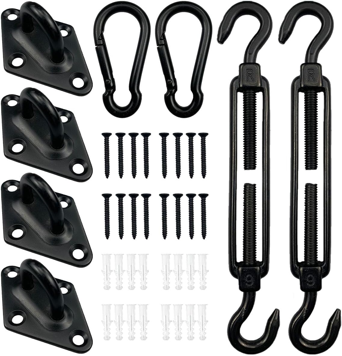 Shade Sail Hardware Kit for Triangle Rectangle, 304 Stainless Steel Sun Shade Hardware for Garden Outdoors, 40 Pcs, Black