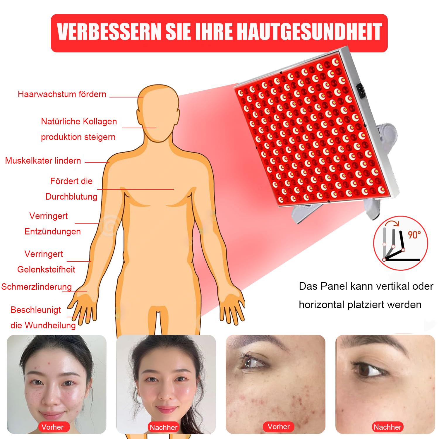 Red Light Therapy Lamp for Full Body – 660nm Red & 850nm Near Infrared Light Panel with Adjustable Stand, Remote, Timer, 5 Brightness Levels – LED NIR Red Light Device for Home Use