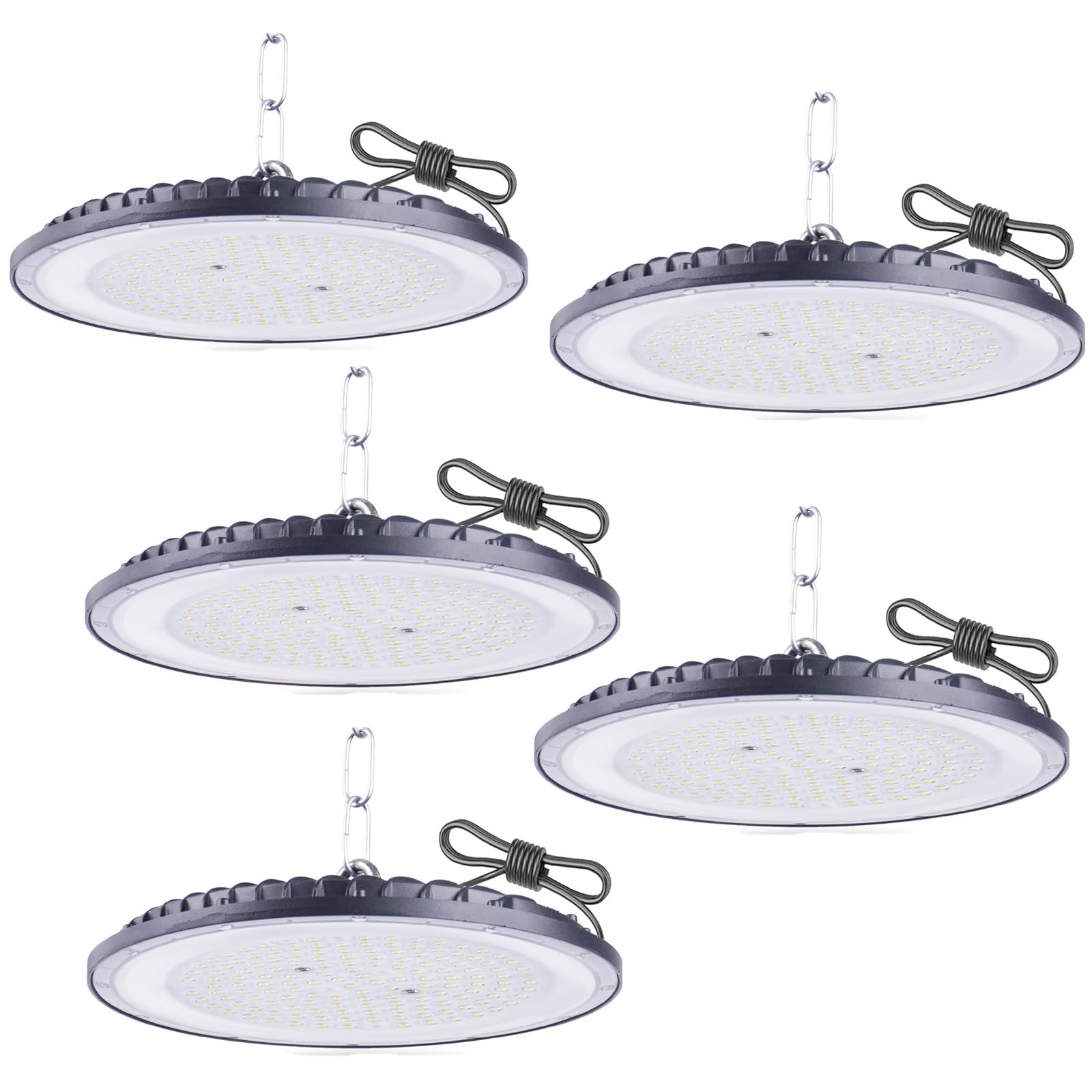 JBdusn 5pcs 300W LED High Bay Light 6500K IP65 Waterproof Industrial UFO Ceiling Lamp, Daylight White Warehouse Lighting, Commercial Bay Lighting Shop Area Workshop Garage