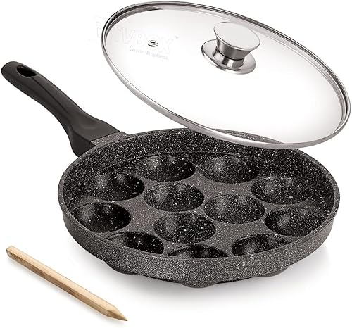 Sahishnu Online and Marketing - Appam Maker, Appam Maker, 12 Pits Appam Maker con tapa de vidrio