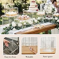 Vista 3 de Leinuosen Juego de 7 elevadores de buffet extra grandes de 8 a 14 pulgadas, caja de exhibición de acrílico cuadrada, elevador de mesa de postres