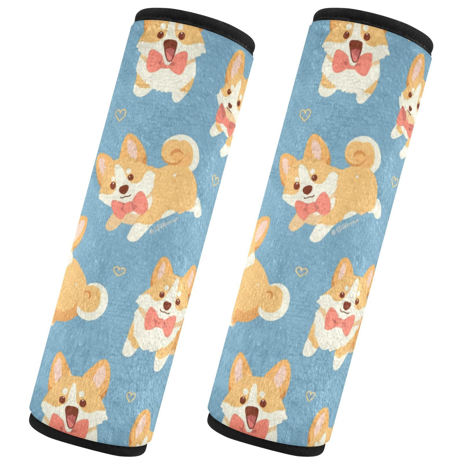 Seat Belt Covers 2 Pack Corgi Puppies Car Seat Strap Covers Super Soft Bow Ties Car Seat Neck Cover for Boys Girls Adults Babies M
