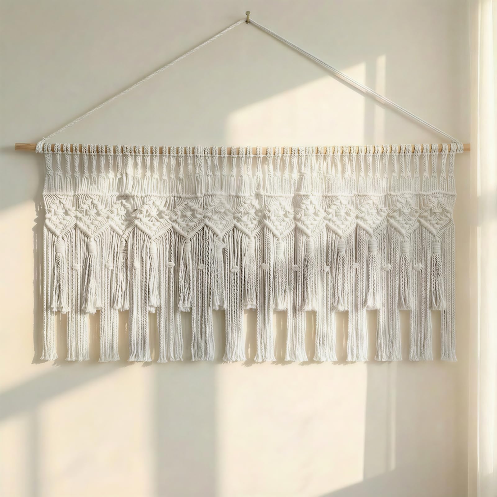 Photo 1 of ***Missing wooden dowel***WOSIBO Boho Macrame Window Valance Handmade Cotton Decor Wall Hanging Curtain Panels for Kitchen Bedroom Livingroom Cafe 52" W X 21" L (Boho)***Missing wooden dowel***