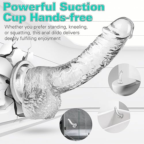 Miniatura 4 de Consolador realista transparente, 7.3 pulgadas que se siente como la piel, material seguro para el cuerpo, con fuerte ventosa para jugar con manos
