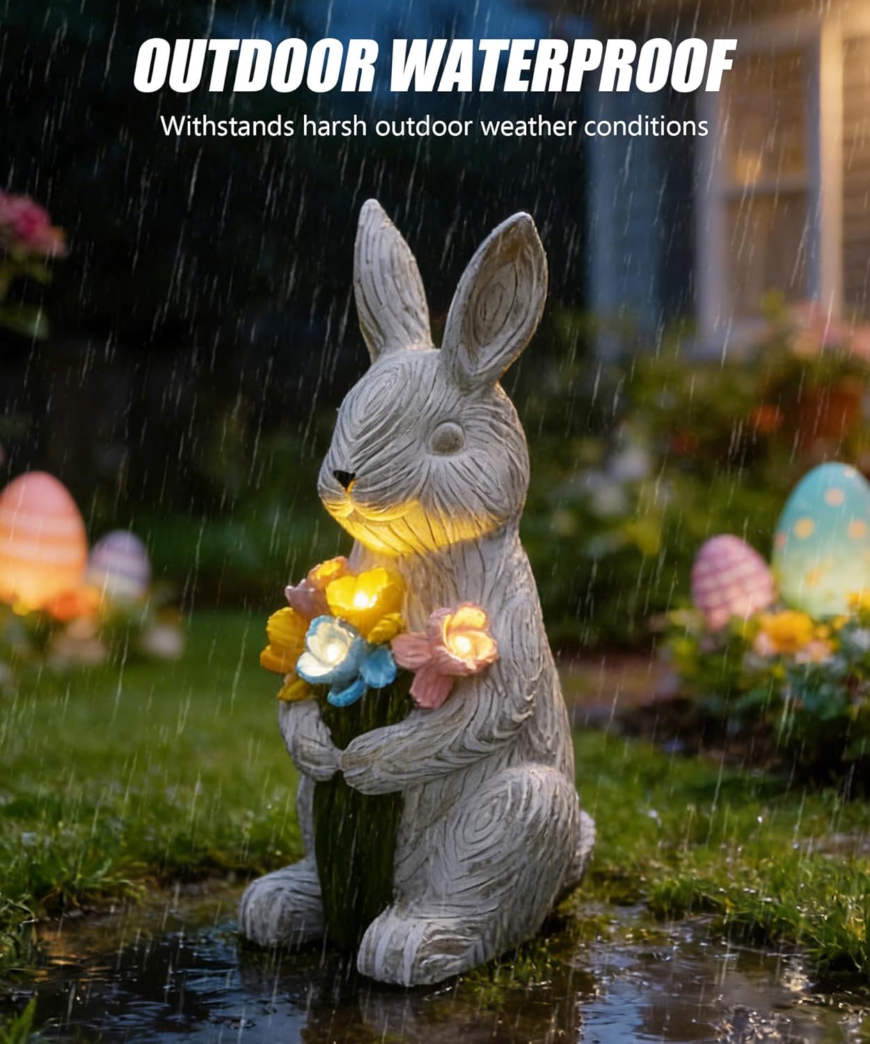 Rabbitcat Solar Garden Outdoor Bunny Statues: Outside Rabbit Decor with Succulent Lights for Balcony Lawn Art Porch Yard - Birthday Gifts for Mom Grandma Women