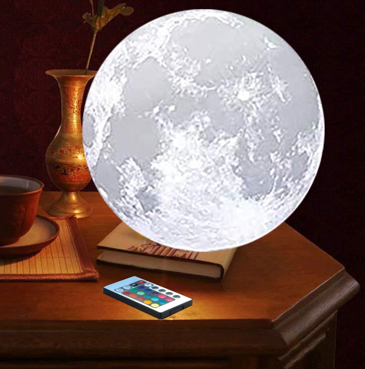 6" Moon Lamp, Genuine Moon Light ! 3D Printed Moon Lamp with Stand, The Moon Night Light with LED 16 Colors, Touch Control and Remote Control.