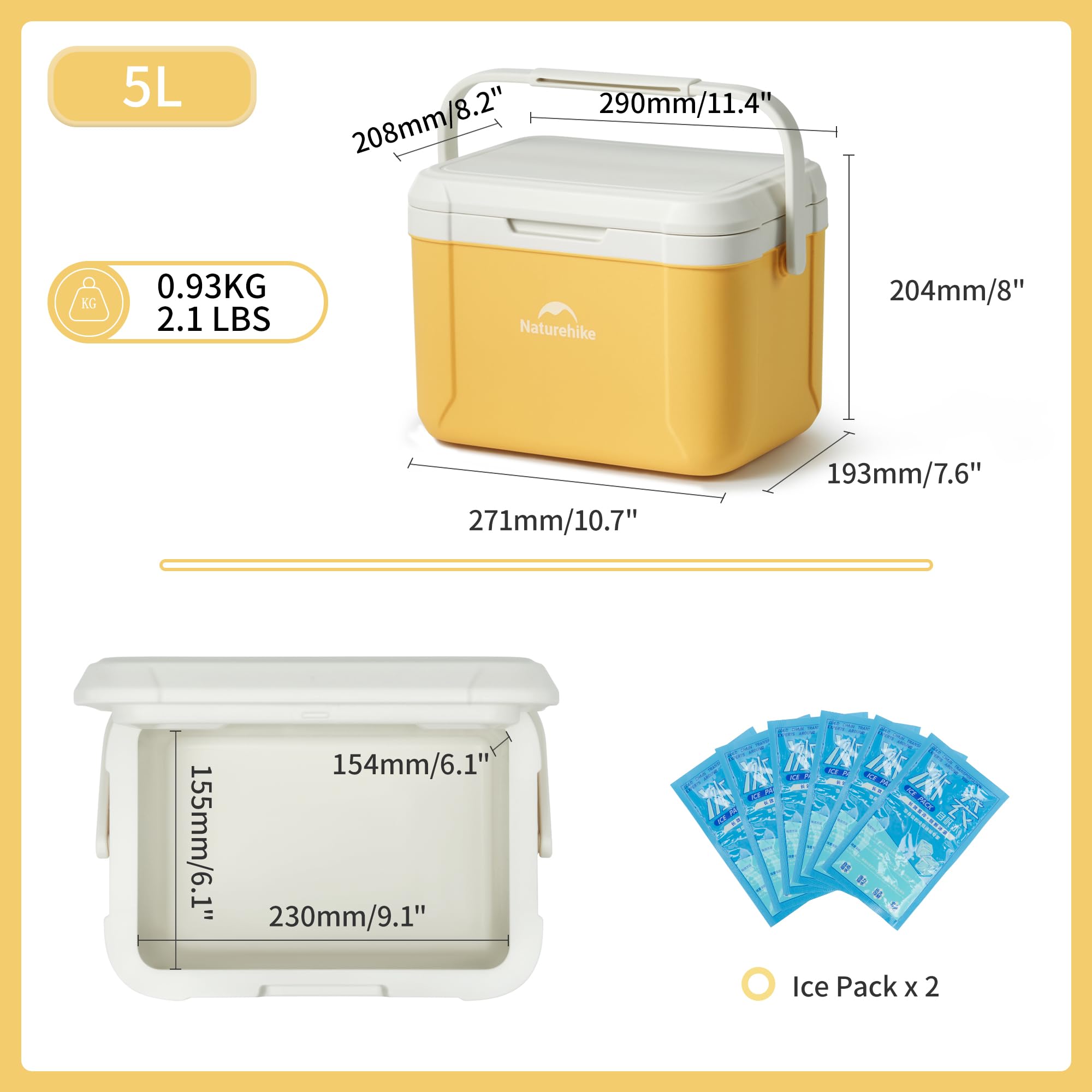 Naturehike Glacière isotherme en polyuréthane de qualité supérieure - Capacité de refroidissement 48 heures - Pour camping, pique-nique, festival, voiture - 5 l/18 l