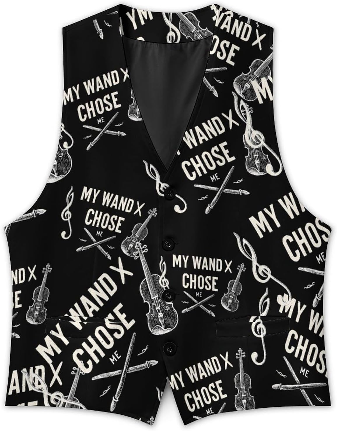 Violin Violinist Music My Wand Chose Me Men's Formal Suit Vest Slim Waistcoat for Business Tuxedo Dress