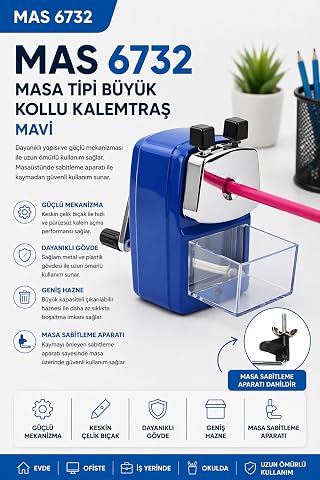 MAS Kalemtıraş, Kollu Masa Tipi, Metal, Lacivert