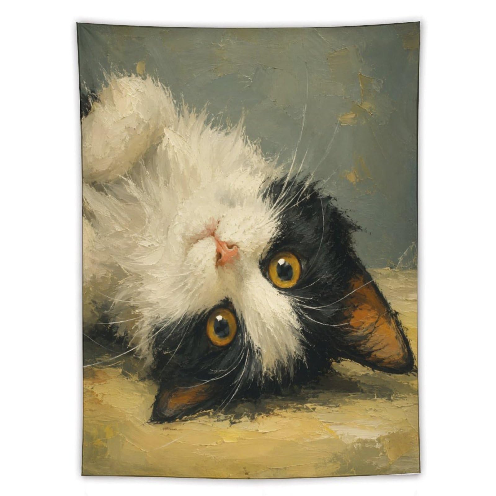 H3B8U2Y5 Playful Tuxedo Cat Portrait Wall Tapestry, Ceiling Hanging