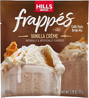 Hills Bros. Frappés Instant Drink Mix – Indulgent Café-Style Beverage – Gluten-Free, Kosher-Certified – Easy to Make Hot or Cold – Premium, Rich Taste, Gourmet Coffee Experience – Vanilla Crème, 2.3 oz ( Pack of 12 )