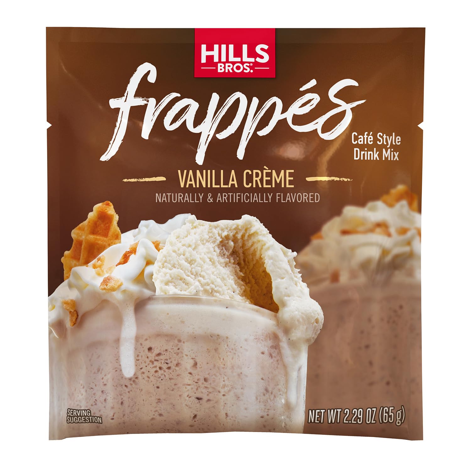Hills Bros. Frappés Instant Drink Mix – Indulgent Café-Style Beverage – Gluten-Free, Kosher-Certified – Easy to Make Hot or Cold – Premium, Rich Taste, Gourmet Coffee Experience – Vanilla Crème, 2.3 oz ( Pack of 12 )