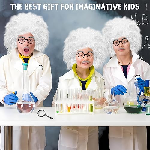 Miniatura 3 de Kids Mad Scientist Costume 9 Pcs Set With Wig 100th Day of School Old Man Albert Einstein Costume for 5-14 Years