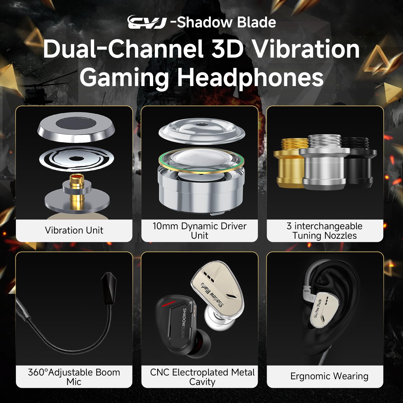 Amazon.com: CVJ Shadow Blade USB C Wired Gaming Earbuds, in Ear