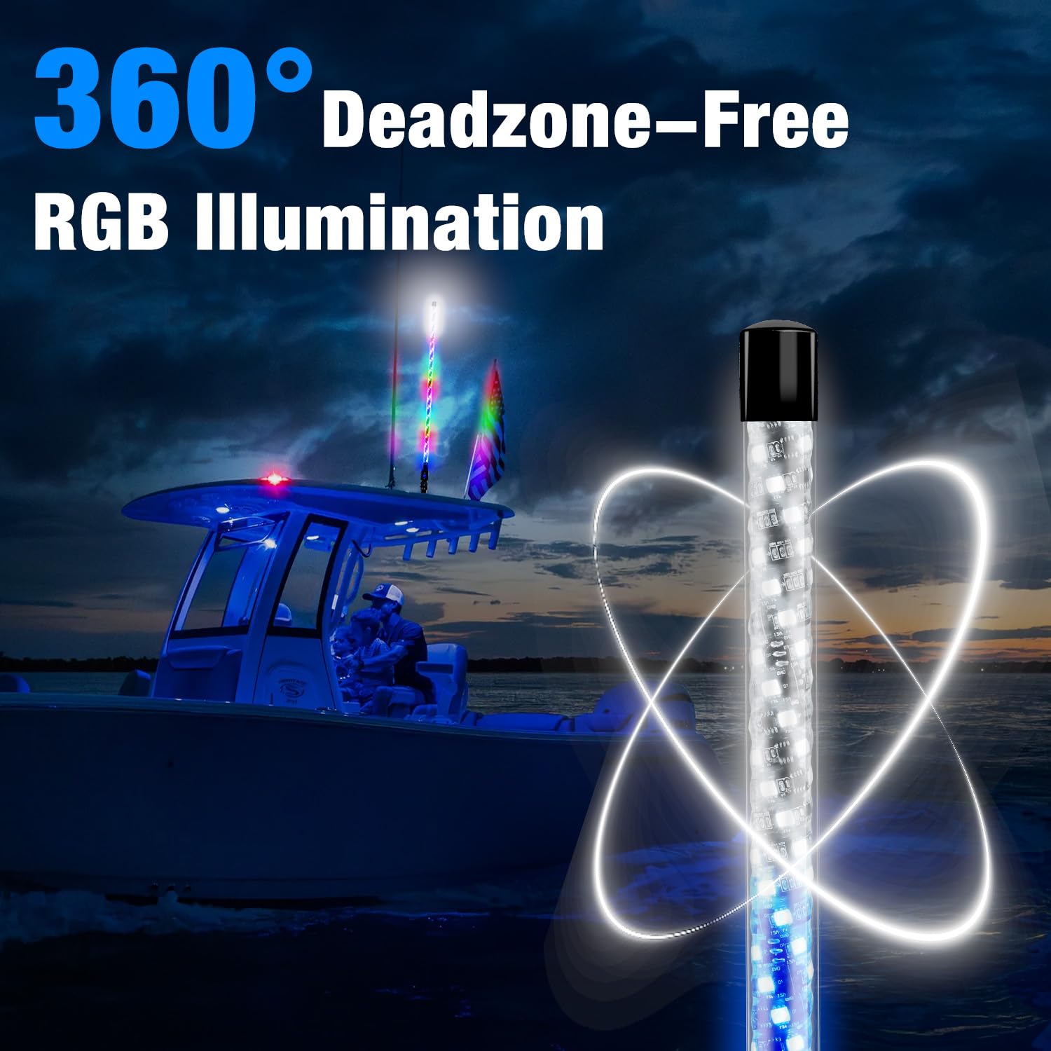 Luce di ancoraggio per barca a spirale, 360 °, con telecomando, con base plug-in, luce di navigazione a frusta per barche da pesca, yacht