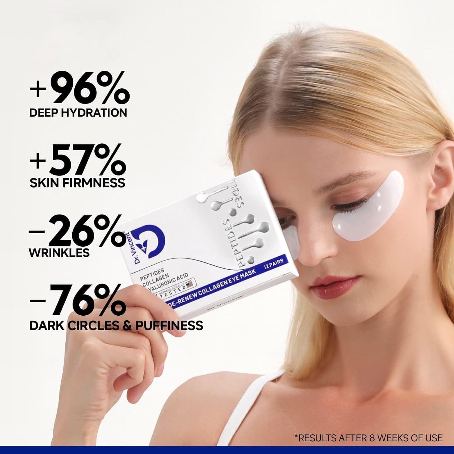 Peptide Under Eye Patches, Firming Eye Patches Instant Reduces Dark Circles and Puffiness, Collagen Under Eye Mask for Bags Treatment, Wrinkles, 24 Pairs, Vegan - Image 4