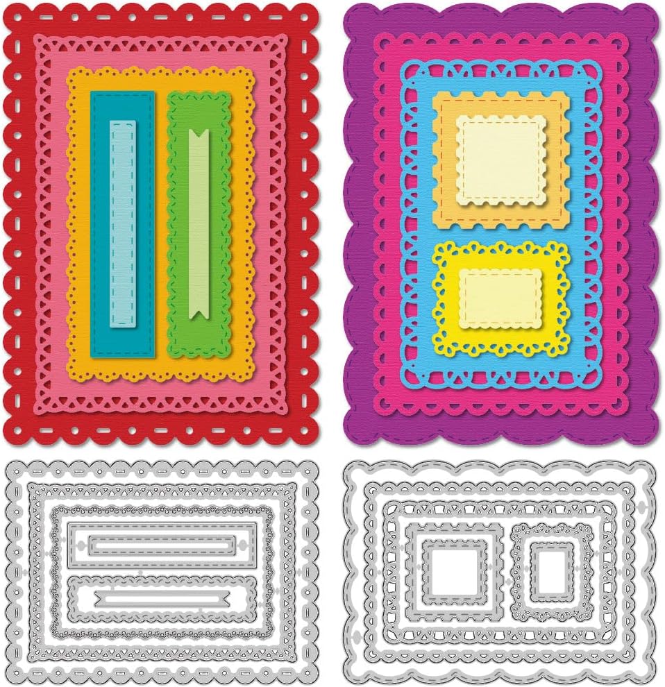 14styles Lace Rectangular Frame Cutting Dies Card Making Die Stencil Carbon Steel Die Cuts Card Scrapbooking Embossing Template Dies for Christmas Greeting Cards Craft Album Invitation Decor