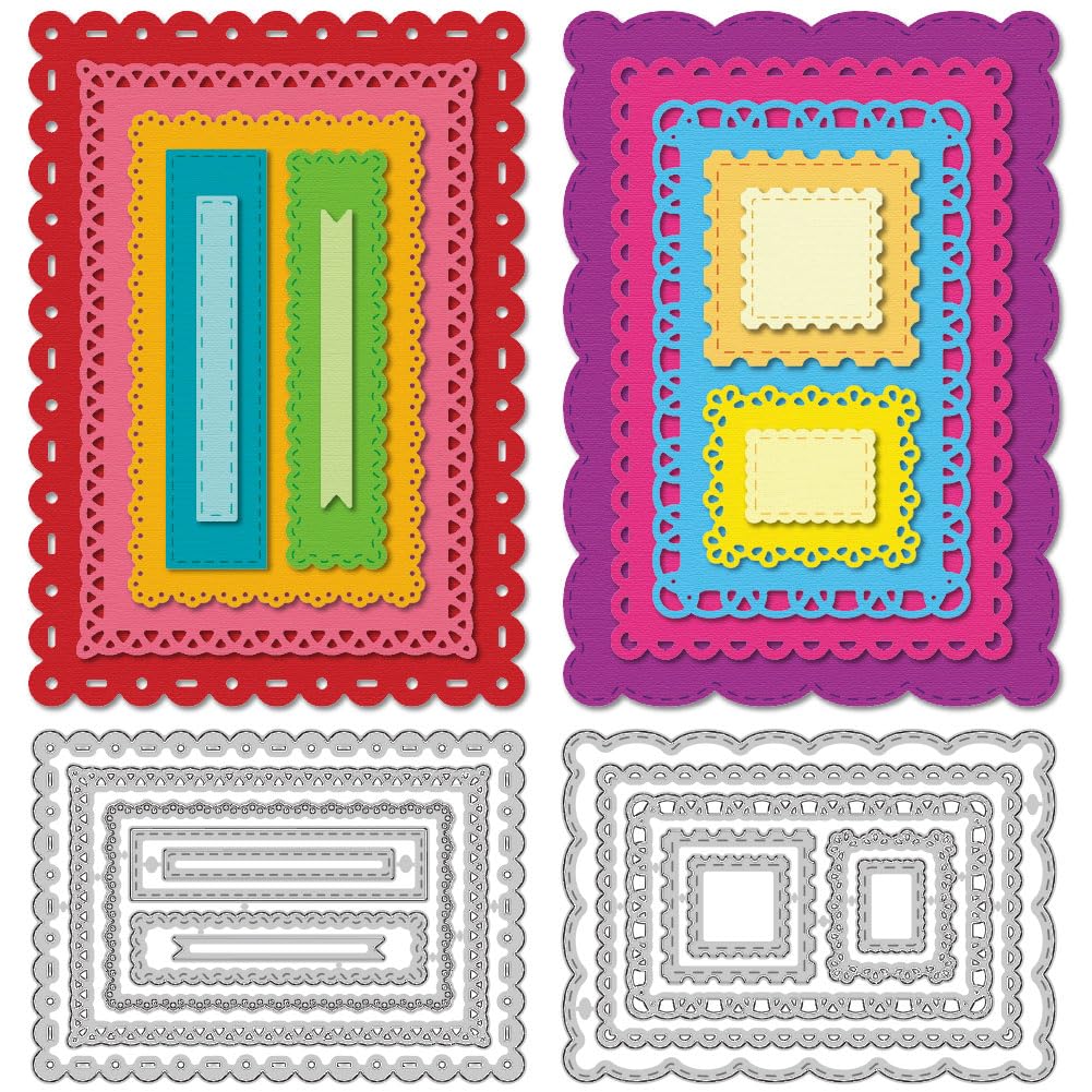 DELORIGIN 14styles Lace Rectangular Frame Cutting Dies Card Making Die Stencil Carbon Steel Die Cuts Card Scrapbooking Embossing Template Dies for Christmas Greeting Cards Craft Album Invitation Decor