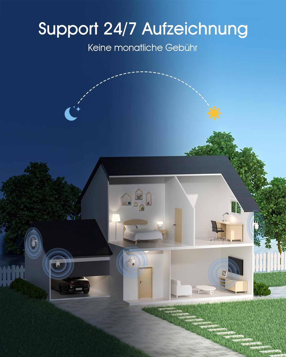 ANRAN 3K Überwachungskamera Aussen Set WLAN,8CH NVR mit 10,5" Monitor & 4X 5MP PTZ Aussenkameras,Auto-Tracking,KI-Erkennung (Person/Fahrzeug/Tier/Packeterkennung),24/7 Aufzeichnung,Ohne ABO