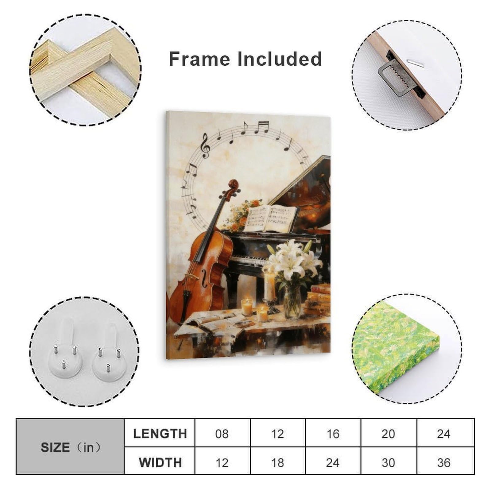 Poster su tela, decorazione artistica da parete con pianoforte, violino, musica a tema jazz, stampa artistica su tela moderna per soggiorno, bagno, camera da letto, casa, 60 x 90 cm
