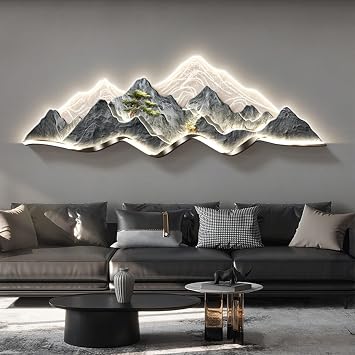 Large 3D Wall Art Decor ,Living Room Hanging Mural,Modern Wall Art, Handmade Wall Sculpture with Lighting Strip Oriental Decor, Traditional Chinese Welcoming Wall Hanging Painting Home DecorD,100*35c