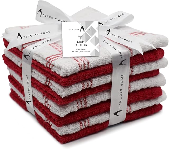 Penguin Home Dish Towels for Kitchen Cotton Dish Towels Tea Towels for Kitchen Dish Rags Dishcloths for Kitchen Dish Clothes for Washing Dishes Kitchen Washcloths for Dishes 12x12 PK-8