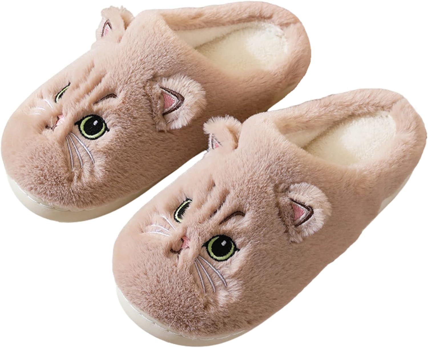 LAVAU Cute Cat Slippers for Women, Fuzzy Fluffy Faux Fur Animal House Slides for Indoor and Outdoor Shoes