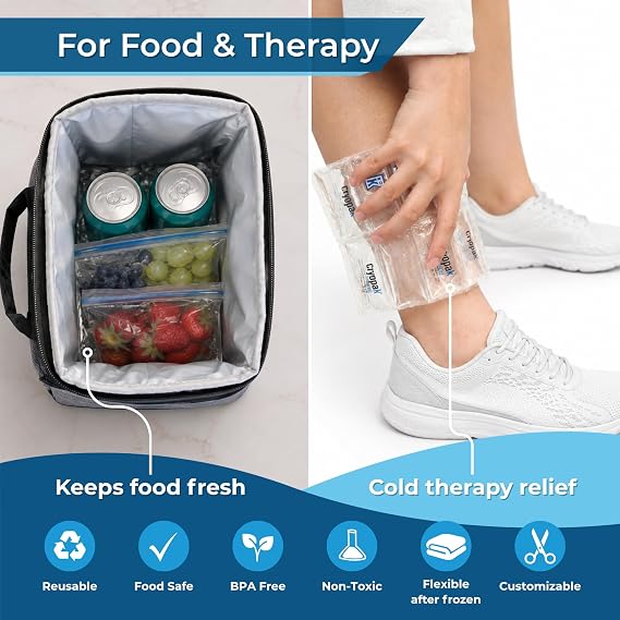 Cryopak Flexible Reusable Ice Packs for Cooler, Cold Therapy or Lunch Boxes, Alternative to Ice Cube Trays and Cut to Size First Aid Packs for Injuries