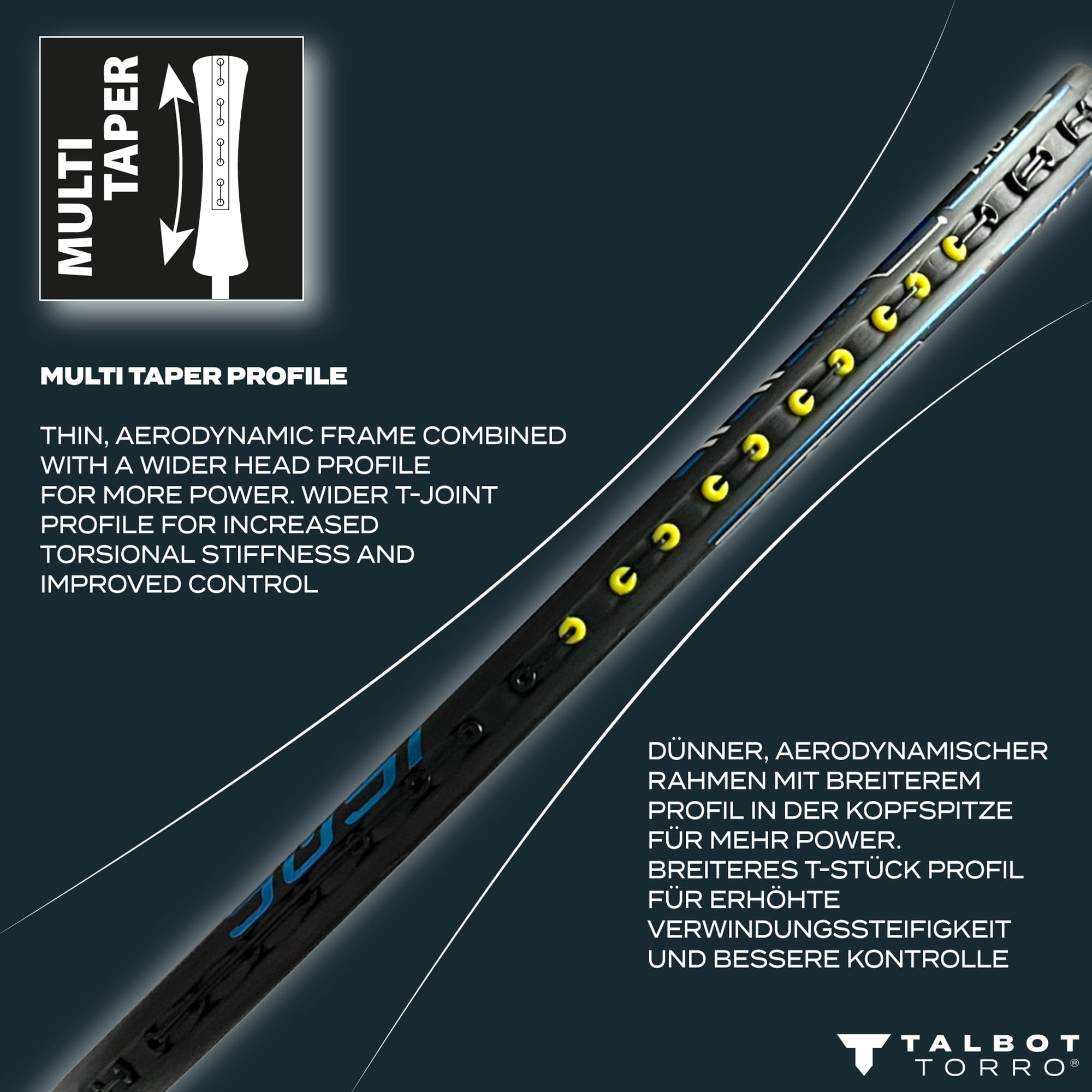 Talbot Torro Isoforce 951 Racchetta da Badminton, 100% Carbon4, Asta Lunga per la Massima Potenza, Profilo della Testa Multitaper 439564