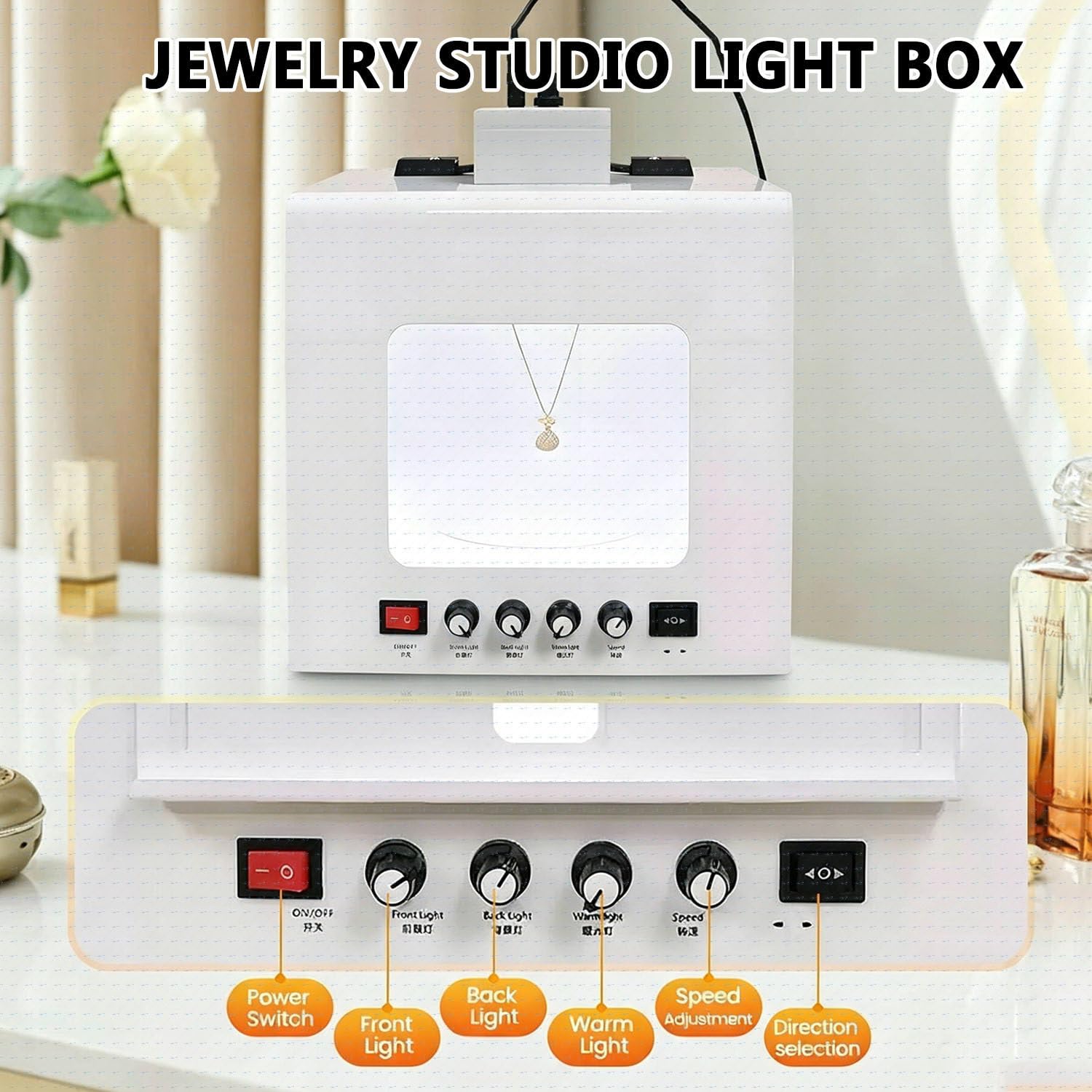 Soft Box Studio Fotografico,Giradischi Automatico Con Supporto Appendi T30 | Doppio Utilizzo Appoggio/Sospensione,Rotazione Fluida,Perfetto per Shooting E-Commerce Di Gioielleria