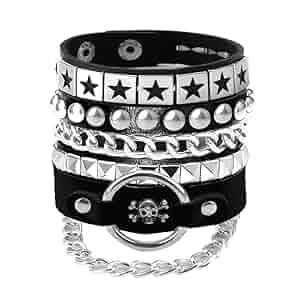 Amazon.com: 3Pcs Soft Leather Bracelets with Stars/Pyramid
