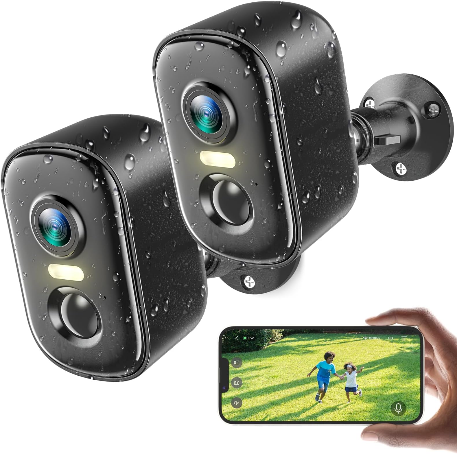 2K Security Cameras Wireless Outdoor, 2 Pack Battery Powered WiFi Cameras for Home Security with AI Motion Detection, Spotlight Color Night Vision, 2-Way Talk, Siren Alarm, IP65, Cloud/SD Storage