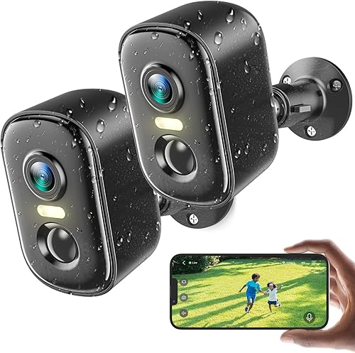 Cámaras de seguridad 2K inalámbricas para exteriores, paquete de 2 cámaras alimentadas por batería WiFi para seguridad en el hogar con detección de