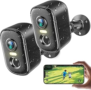 2K Security Cameras Wireless Outdoor, 2 Pack Battery Powered WiFi Cameras for Home Security with AI Motion Detection, Spotlight Color Night Vision, 2-Way Talk, Siren Alarm, IP65, Cloud/SD Storage
