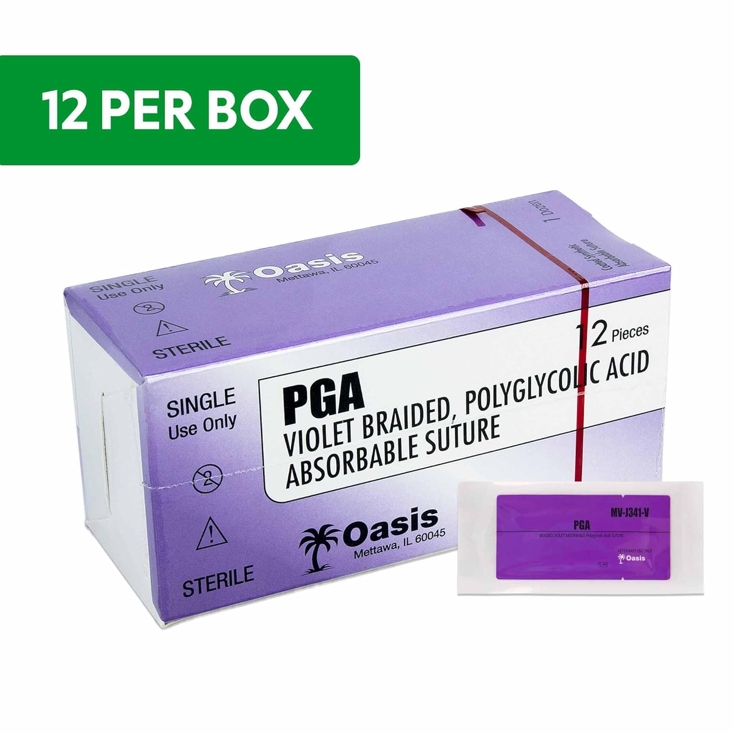 Oasis Vet PGA (Polyglycolic Acid) Surgical Suture, 1, (CT-1) 1/2 37mm Round Bodied Needle, 75cm, 12/Box, Veterinary Use